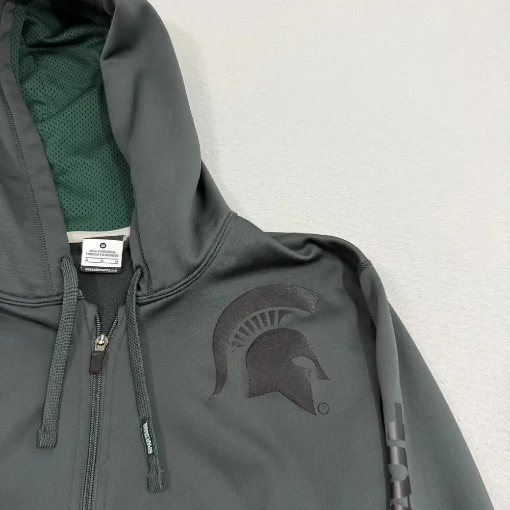 Nike Michigan State Spartans Hoodie Medium Gray Green Full Zip Sweatshirt MSU